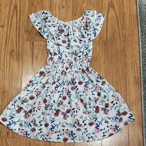 Floral Kids Dress with Ruffle Neckline
